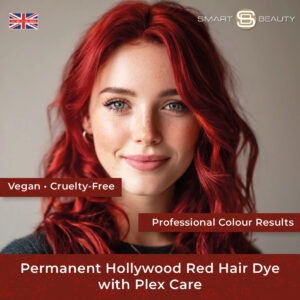 Smart Beauty Permanent Hollywood Red Hair Dye with Plex Care – vegan, cruelty-free professional hair colour made in the UK for vibrant salon-quality red results.