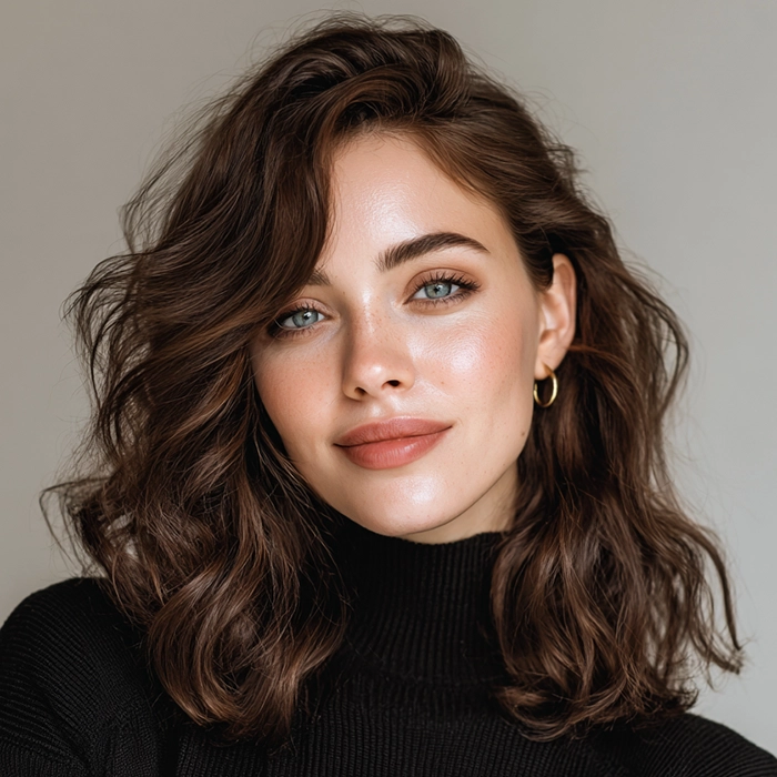 Smiling woman with rich espresso brown hair coloured using Smart Beauty Espresso Brown Hair Dye with Plex Care – vegan, cruelty-free permanent hair colour made in the UK for glossy, salon-quality results.