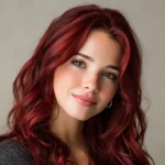 Smiling woman with deep rich red hair coloured using Smart Beauty Rich Red Hair Dye with Plex Care – vegan, cruelty-free permanent hair colour made in the UK for vibrant, salon-quality results.