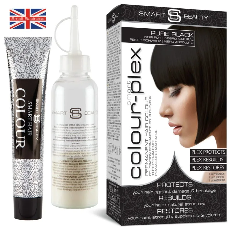 Pure Black Hair Dye with Added Plex Hair Care Conditioner, Permanent Hair Colour