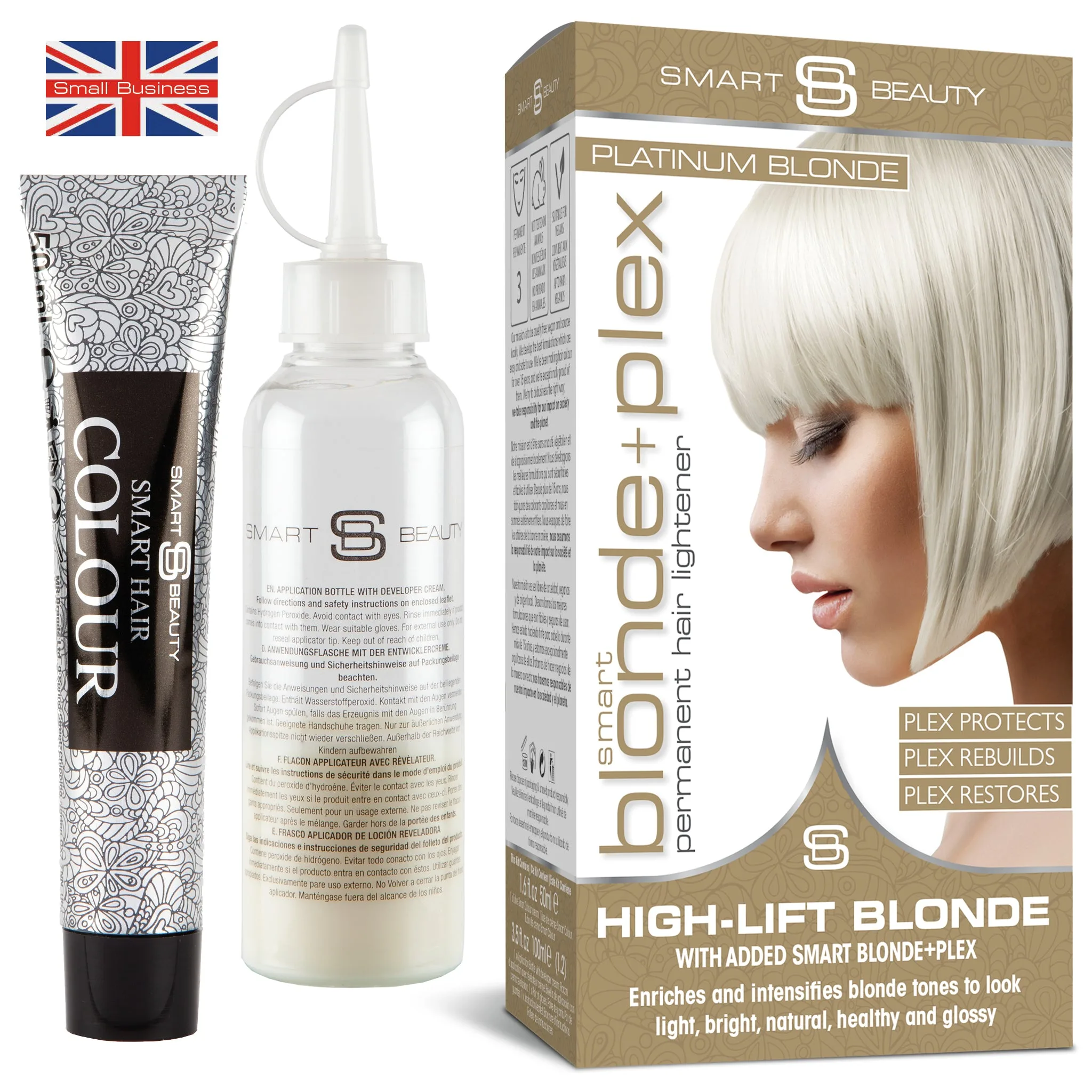 Close-up of hair transformation using Smart Beauty Platinum Blonde Hair Dye for a vibrant and long-lasting platinum blonde look.