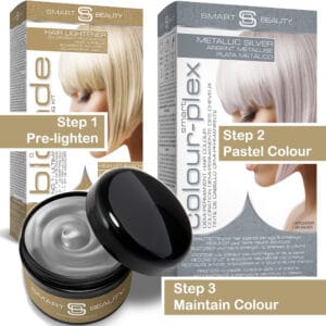 Smart Beauty Bundle Pack: Metallic Silver Demi-Permanent Hair Dye with Hair Lightener and Colour Refresher